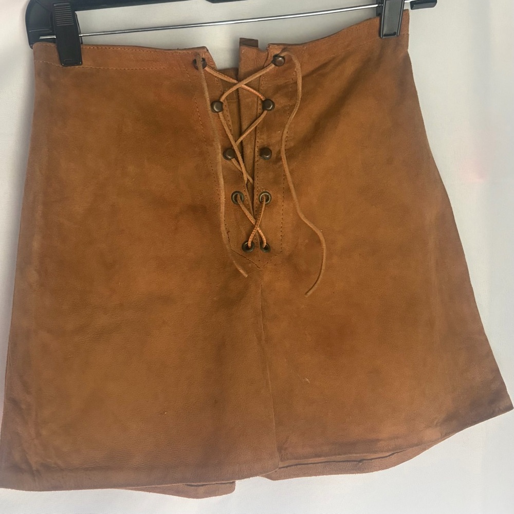 VINTAGE Genuine Suede Lace-Up Mini Skirt
